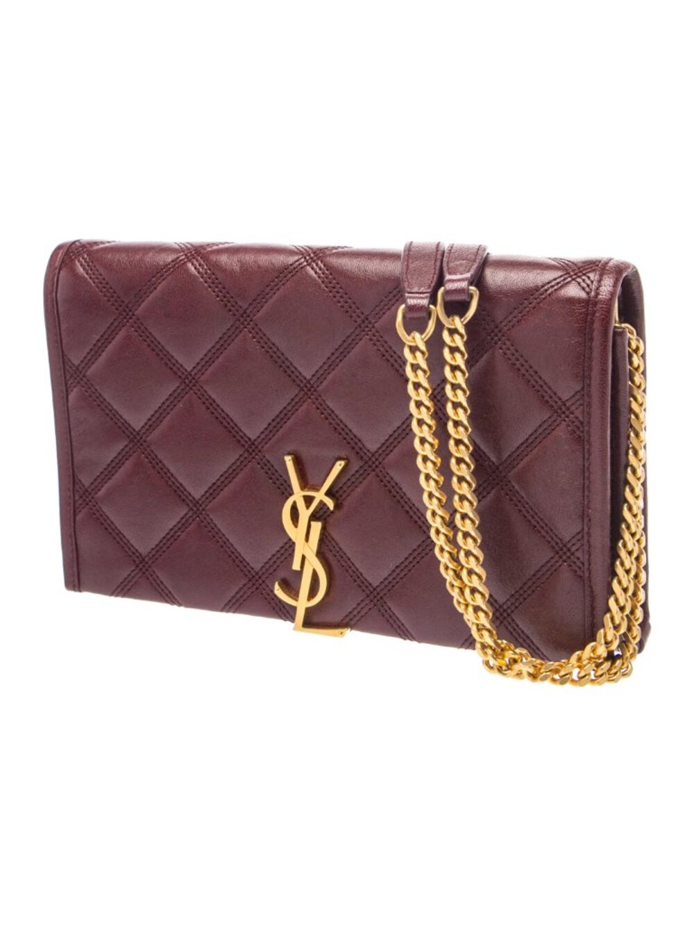 Saint Laurent Burgundy Quilted Lambskin Leather Becky Chain Wallet Bag YSL